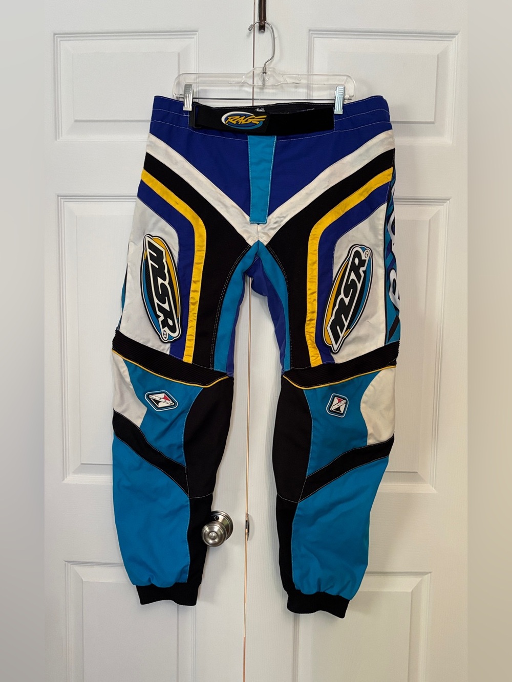 Vintage MSR Racing Motocross Pants Mens 38 Blue White Yellow BMX ATV Off Road